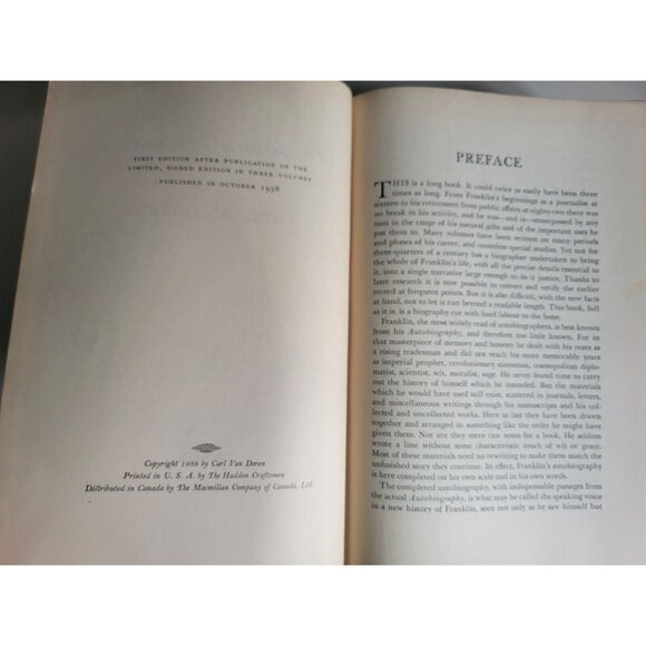 1938 1st Ed. Benjamin Franklin by Carl Van Doren Vintage Hardcover First Edition - Picture 12 of 14